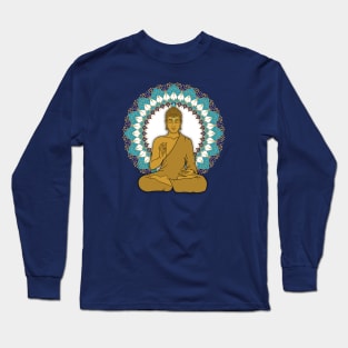 Mandala Abhaya Mudra Golden Buddha Long Sleeve T-Shirt